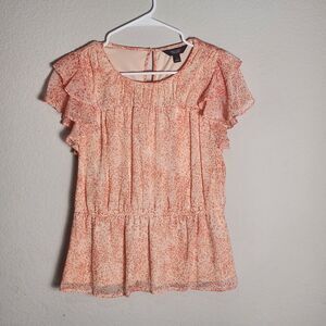 Simply Vera Vera Wang Womens S Pink White Speckled Ruffle Flutter Peplum Blouse